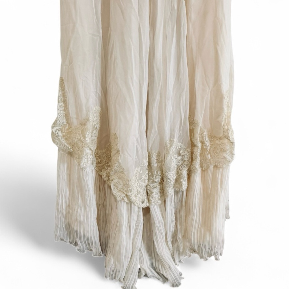 Vintage Victorian Ins Lace Wedding Dress + Veil Pleated Hemline Long Sleeve Gown - Picture 6 of 12